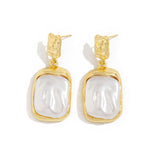 French - Style Metallic Pleated Stone Drop Earrings