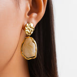 French - Style Metallic Pleated Stone Drop Earrings