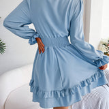 Tie Front Smocked Waist Ruffle Swing Dress