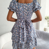 Floral Tie - Waist Flare Dress