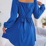 Solid Color Ruffle Square Neck Mini Dress