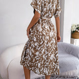 Leopard Print Tie-Waist Shirt Midi Dress