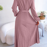 V-Neck Pleated Maxi Dress