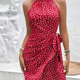 Halter Neck Floral Ruched Mini Dress