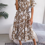 Leopard Print Tie-Waist Shirt Midi Dress