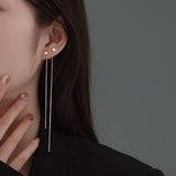 S925 silver brushed cube long tassel earrings