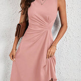 Sleeveless Ruched A-Line Midi Dress