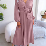 V-Neck Pleated Maxi Dress