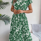 Floral Pleated Tie - Waist Midi Dress