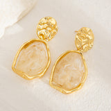 French - Style Metallic Pleated Stone Drop Earrings