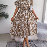 Leopard Print Tie-Waist Shirt Midi Dress