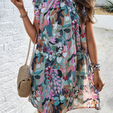 Floral Ruffle Sleeve A-Line Dress