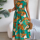 Floral Tie-Strap Smocked Waist Midi Dress