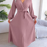 V-Neck Pleated Maxi Dress