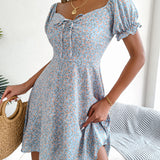 Floral Tie - Front Flutter Sleeve Dress