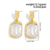 French - Style Metallic Pleated Stone Drop Earrings