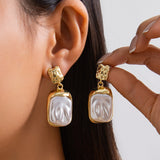 French - Style Metallic Pleated Stone Drop Earrings