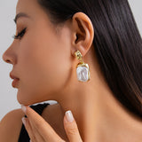French - Style Metallic Pleated Stone Drop Earrings