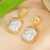 French - Style Metallic Pleated Stone Drop Earrings