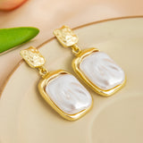 French - Style Metallic Pleated Stone Drop Earrings