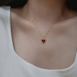 Stainless Steel Red Agate Heart Necklace