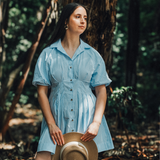 Striped Puff Sleeve Button-Front Mini Dress