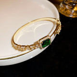 Gold-Plated Green Zircon Titanium Steel Women’s Statement Bangle