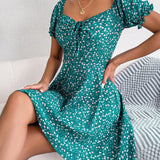 Floral Tie - Front Flutter Sleeve Dress