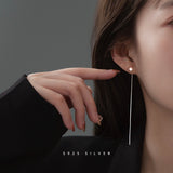 S925 silver brushed cube long tassel earrings