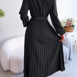 V-Neck Pleated Maxi Dress