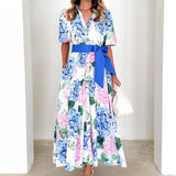 Hydrangea Bloom Belted Maxi Dress