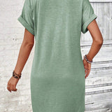 Button - Accent V - Neck Dolman Sleeve Mini Dress