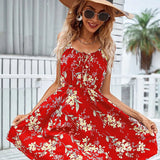 Floral Print Spaghetti Strap Smocked Waist Mini Dress