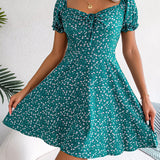 Floral Tie - Front Flutter Sleeve Dress