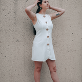 Sculptural Button-Front Sleeveless Mini Dress