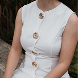 Sculptural Button-Front Sleeveless Mini Dress