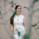 Sculptural Button-Front Sleeveless Mini Dress