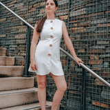 Sculptural Button-Front Sleeveless Mini Dress