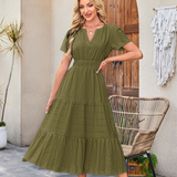 V-Neck Tiered Midi Dress