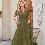 V-Neck Tiered Midi Dress