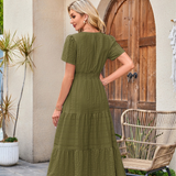 V-Neck Tiered Midi Dress