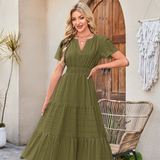 V-Neck Tiered Midi Dress