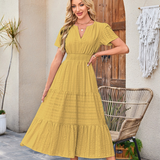 V-Neck Tiered Midi Dress
