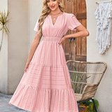 V-Neck Tiered Midi Dress