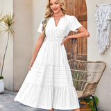 V-Neck Tiered Midi Dress
