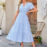 V-Neck Tiered Midi Dress