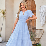 V-Neck Tiered Midi Dress