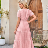 V-Neck Tiered Midi Dress