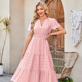 V-Neck Tiered Midi Dress