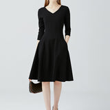 Long Sleeved Slim Fit V-neck Dress